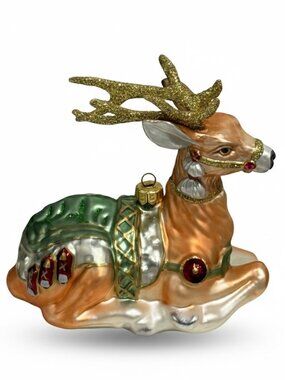 Vintage Fitz & Floyd Gregorian Reindeer Glass Christmas Ornament